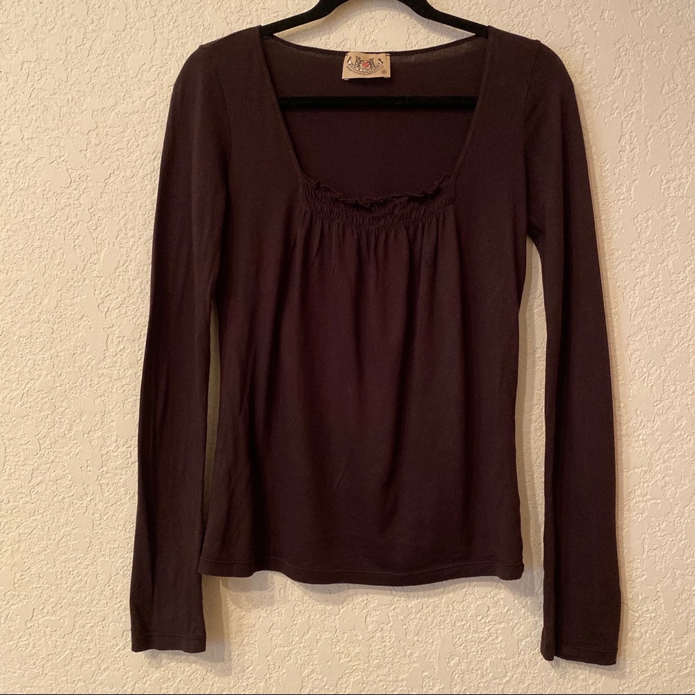 Juicy Couture Brown Ruched Square Neck Peasant